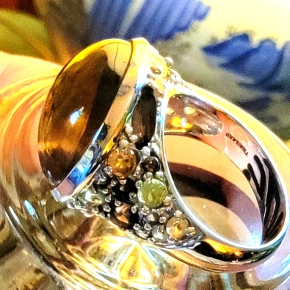 COPY - 🐚 David Sigal SS Smokey Quartz Oval Cabochon Ring with Citrine & Peridot - Picture 11 of 16